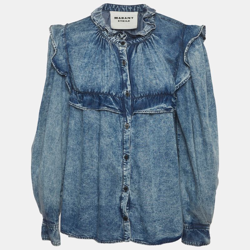Isabel Marant Etoile Blue Chambray Ruffle Top L